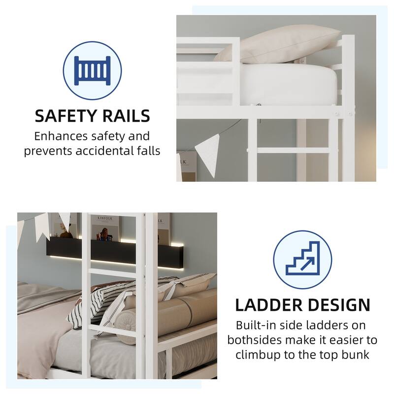 Metal Twin over Twin Bunk Bed/ Heavy-duty Sturdy Metal/ Noise Reduced/ Safety Guardrail/No Box Spring Needed