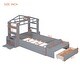 preview thumbnail 8 of 11, Gray Twin Solid Wood House Bed with Bench & Shelves