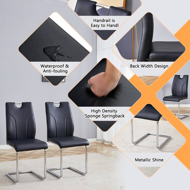 4 Piece PU Leather Kitchen Dining Chairs with Cushions, Metal Legs, Stain Resistant for Dining Room Kitchen Living Room Bedroom