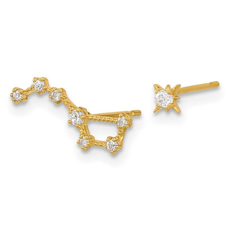 Curata 6.8mm 14k Madi K for boys or girls Cubic Zirconia 1 Stud Star and 1 Little Dipper Post Earrings