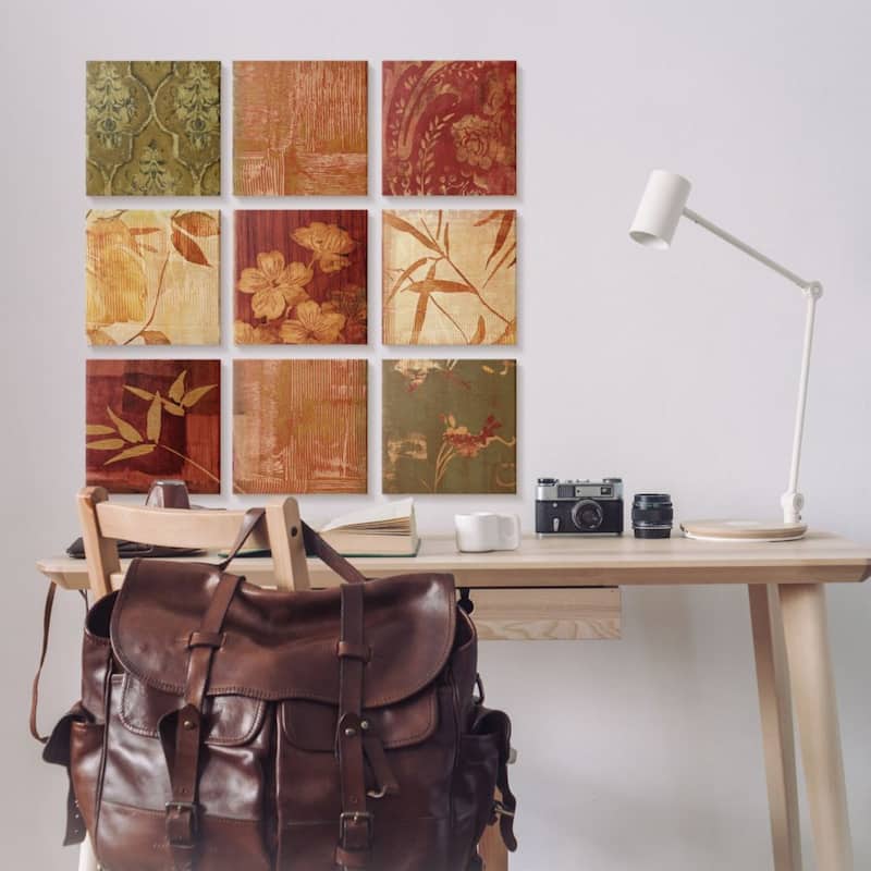 Stupell Vintage Tapestry Pattern Traditional Florals Red Yellow 9pc