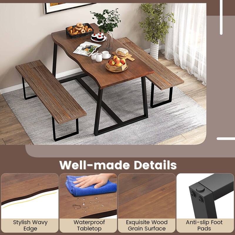 Costway 63" Large Dining Table for 4-6 People with Wavy Edge - See Details