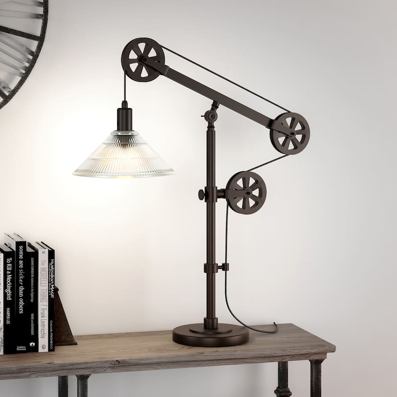 Carbon Loft Tirith Industrial Farmhouse Table Lamp with Pulley System