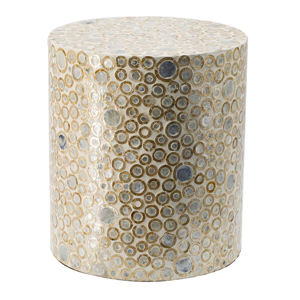 Abstract Dotted Cylindrical Capiz Stool - 15.75" - White and Gold