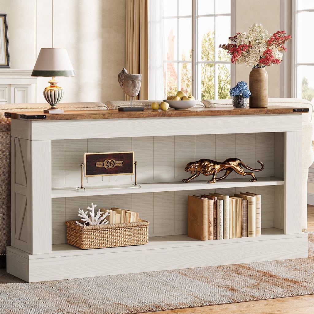 63 Inch Long Console Table with 3 Tiers Storage Shelves for Entryway - 11.81"D x 63"W x 33.3"H