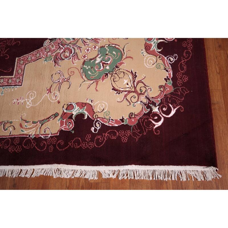 Victorian Style Burgundy Tabriz Area Rug Machine Made Carpet - 9'9" x 12'9"