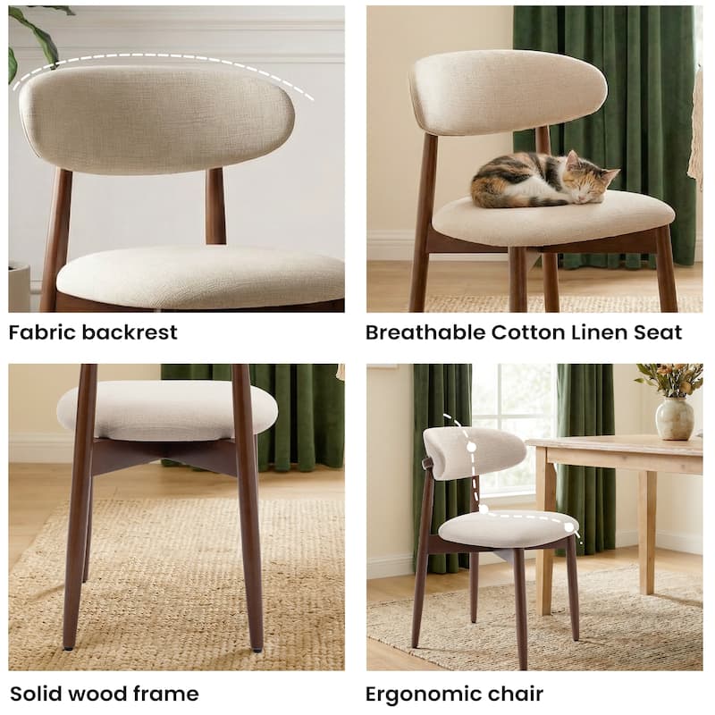 Open Back Upholstered Wood Frame Dining Chair Fabric Seat