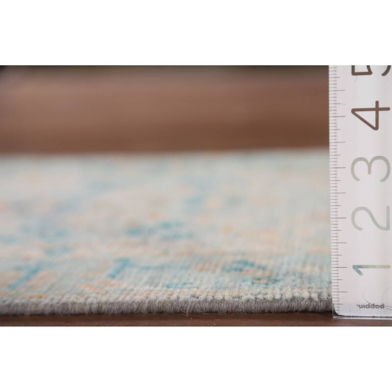 Light Blue Oushak Vegetable Dye Accent Rug Handmade Wool Carpet - 1'11"x 4'0"