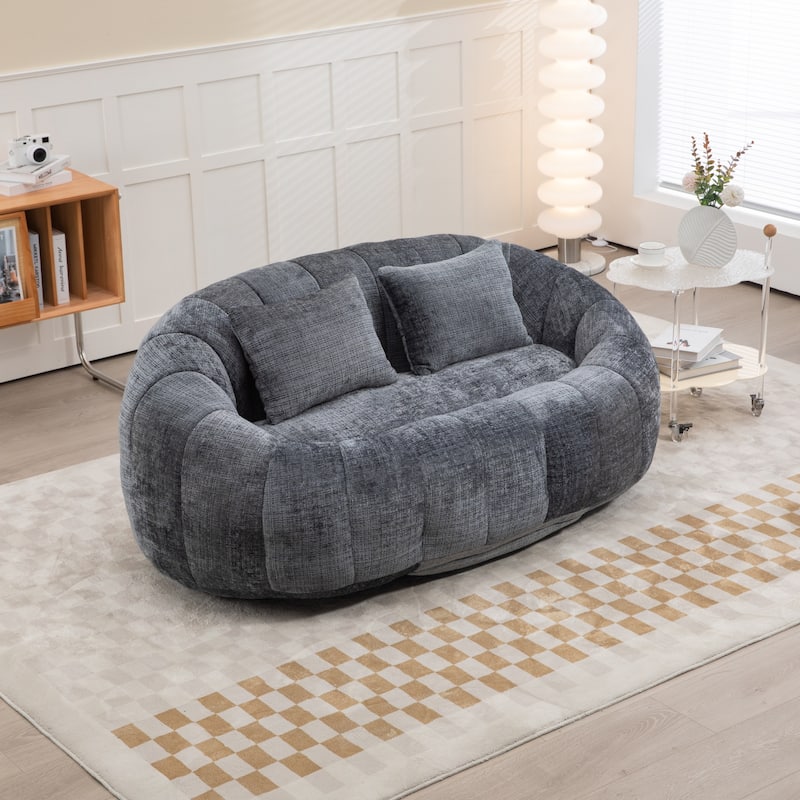 Modern Chenille 2-Seater Bean Bag Chair with 2 Pillows