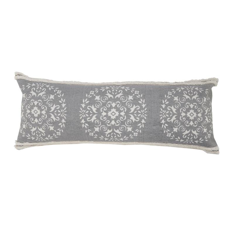 HomeRoots 14" X 36" Gray And White 100% Cotton Geometric Zippered Pillow
