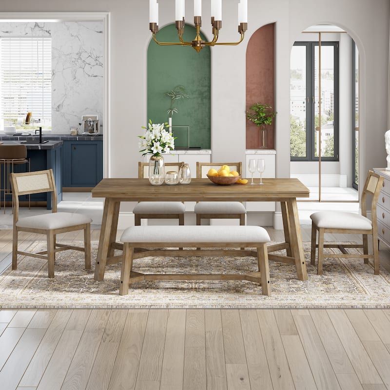 Trexm Farmhouse 6-piece Dining Sets with Upholstered by GDFStudio