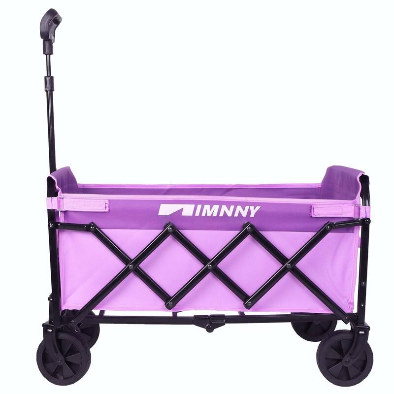 Collapsible Utility Wagon with Wheels, Lightweight Folding Cart with Cup Holders