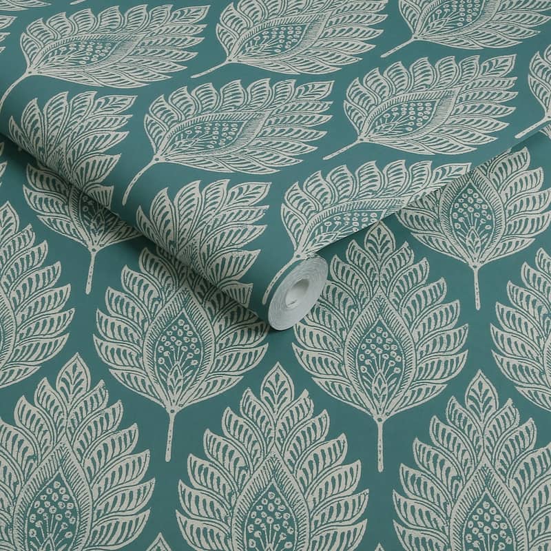 Graham & Brown Flame Leaf Teal Wallpaper