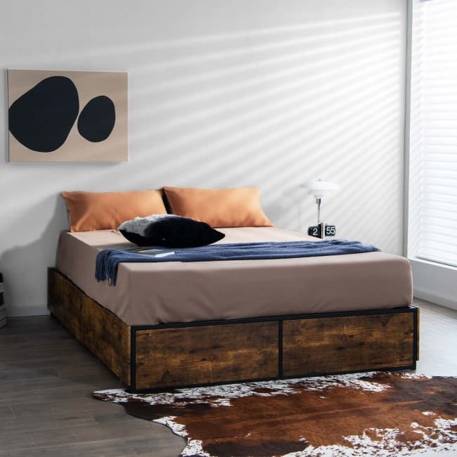 Metal Bed Frame with 4 Drawers