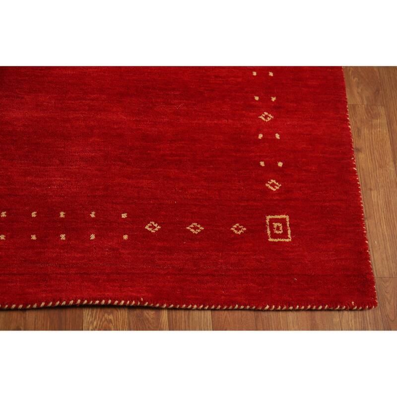 Tribal Red Gabbeh Indian Area Rug Hand-Knotted Wool Carpet - 5'10" x 7'9"