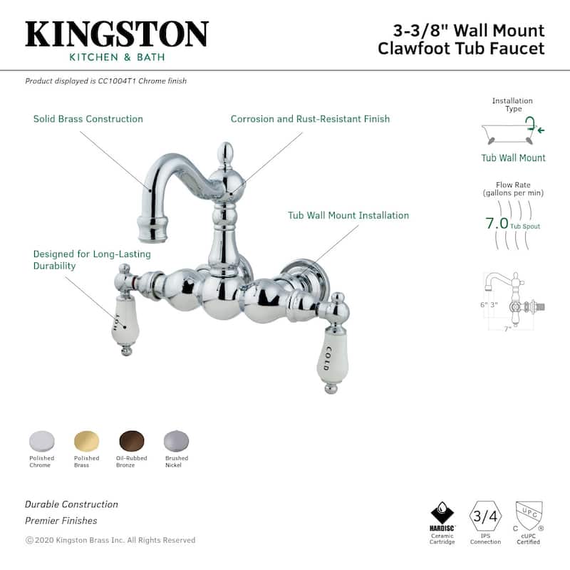 Kingston Brass Vintage Wall Mounted Clawfoot Tub Filler with Porcelain
