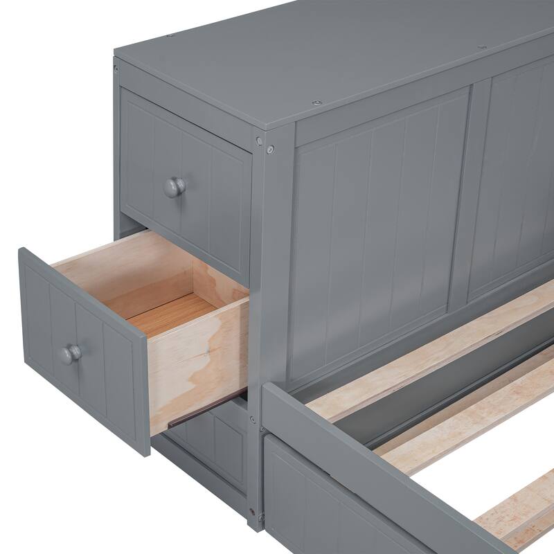 Twin Size Daybed with Storage, Trundle, and Charging Station in Gray