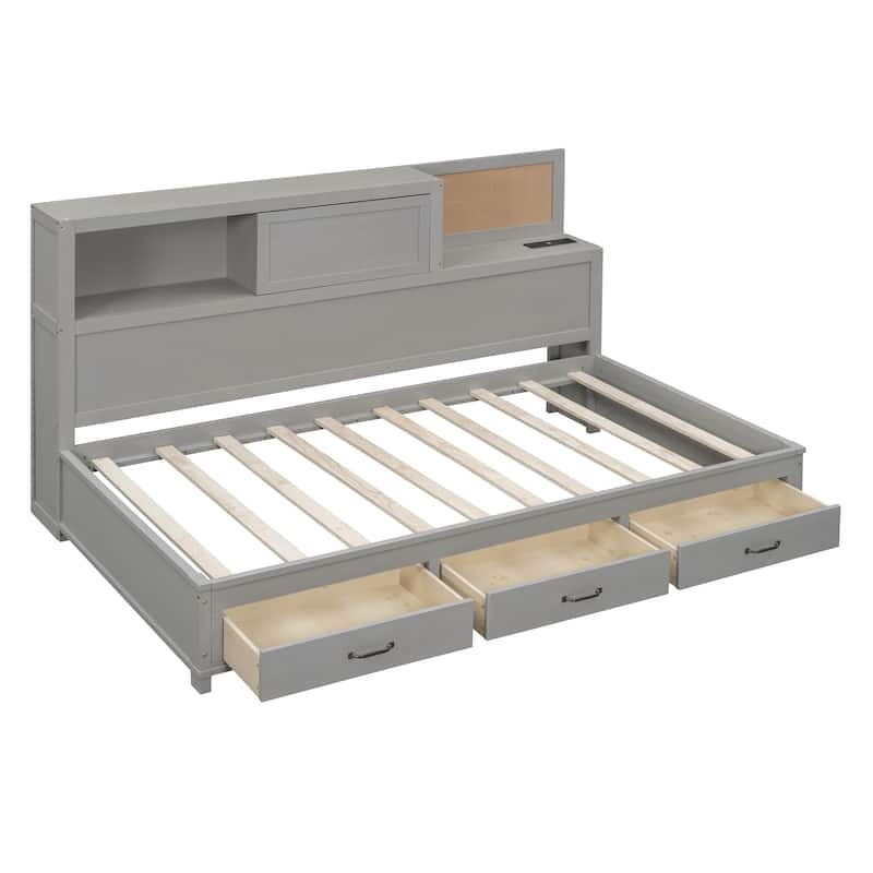 Twin Size Wooden Daybed with 3 Storage Drawers
