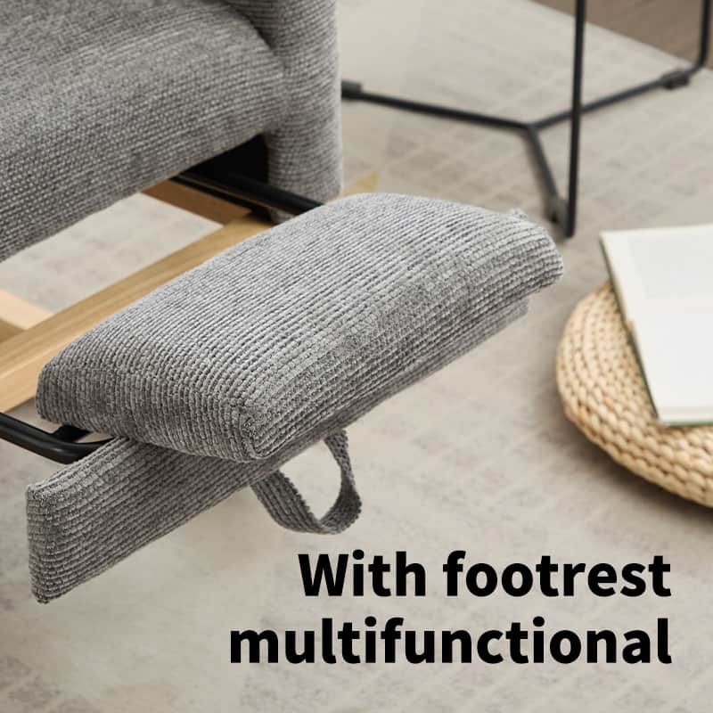 Modern Accent Rocking Chair Solid Wood Legs Adjustable Footrest Side Pocket High Backrest Living Room