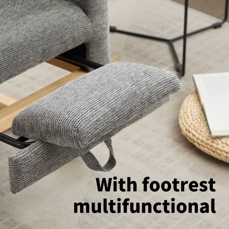 Simple Accent Chair Side Chair with Wood Legs, Dark Gray Rocking Chair Leisure Chair with Side Pocket