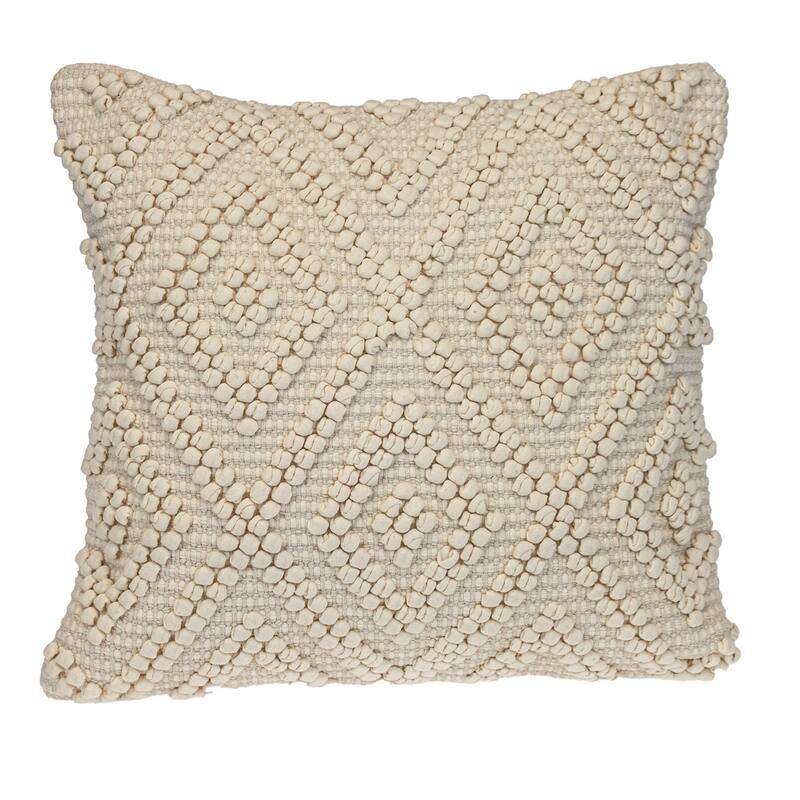 Handwoven Cross Hatch Square Cotton Throw Pillow - 20" - Cream