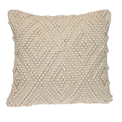 Handwoven Cross Hatch Square Cotton Throw Pillow - 20" - Cream