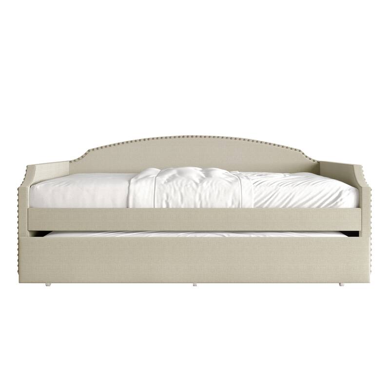 CraftPorch Minimalist Linen Upholstered Twin Daybed with Trundle - Beige - Twin