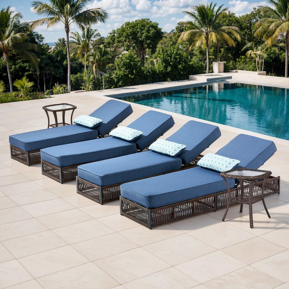 ArcoBay 6-Piece Brown Wicker Outdoor Patio Chaise Lounge with 5-Inch Thick Cushions and Side Table