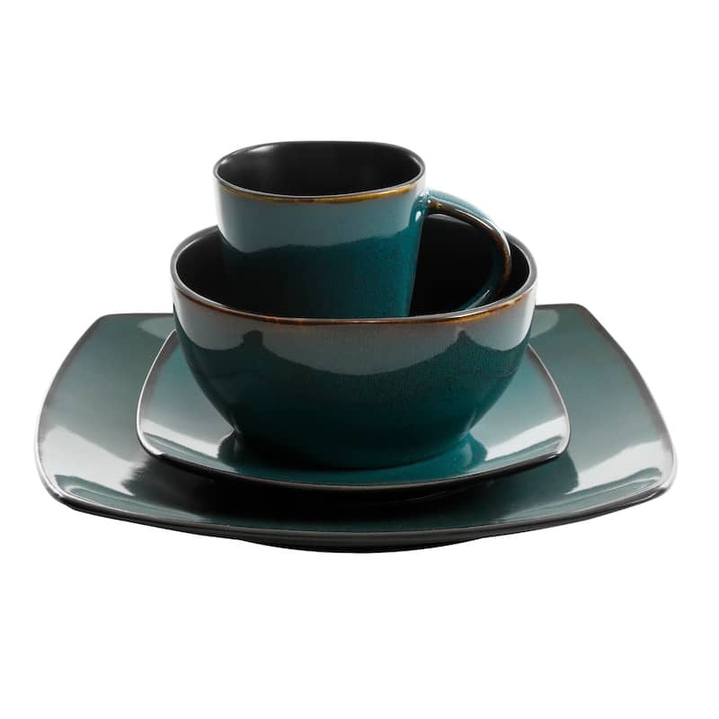 Gibson Soho Lounge Square 16-Piece Reactive Glaze Stoneware Dinnerware Set