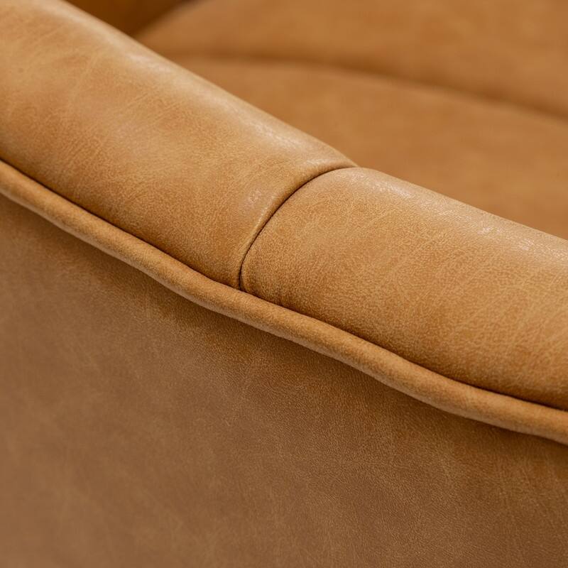 SEYNAR Mid-Century Swivel PU Leather Tufted Round Accent Barrel Chair