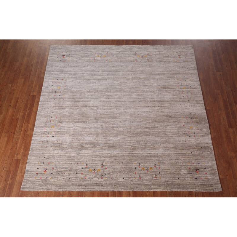 Striped Gabbeh Square Rug Hand-Knotted Wool Carpet - 7'11"x 8'0"