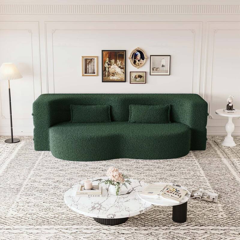 Modern Floor Sofa with 2 Pillows,Convertible Sleeper Sofa Bed