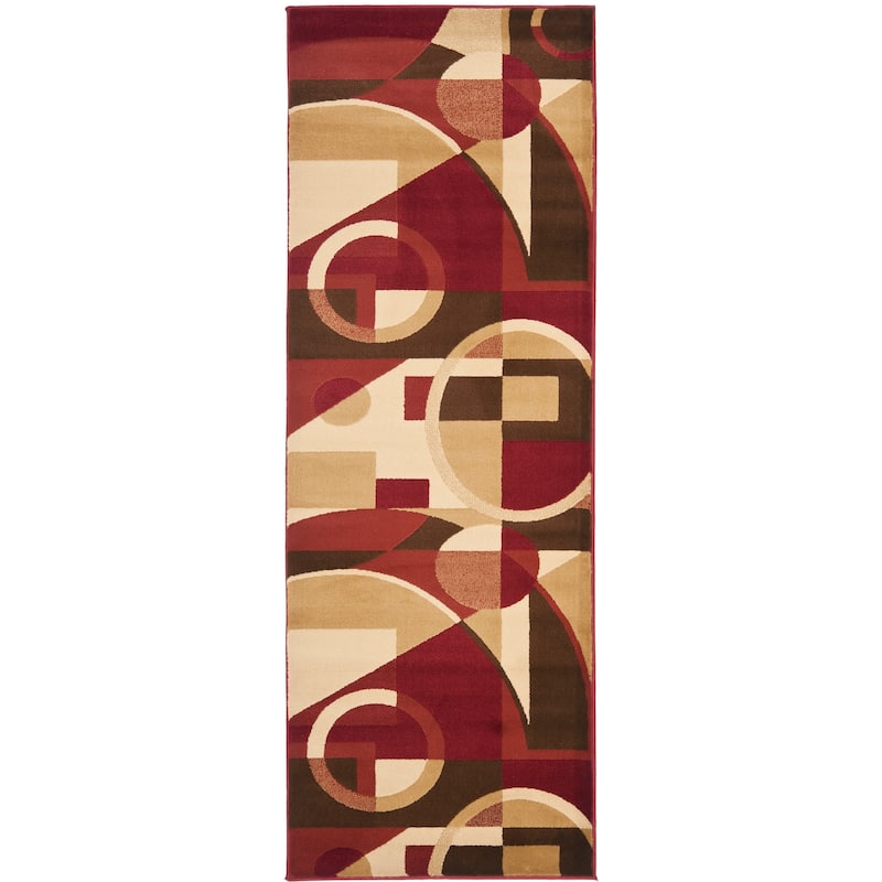 SAFAVIEH Porcello Nooria Modern Rug - 2'4" x 9' Runner - Red/Multi