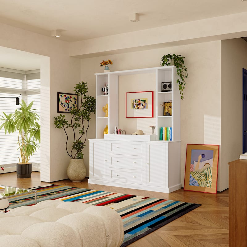 Dresser Storage Cabinet with Drawers and Adjustable Shelves, Diaper Changing Table, Display Shelf, Bookshelf