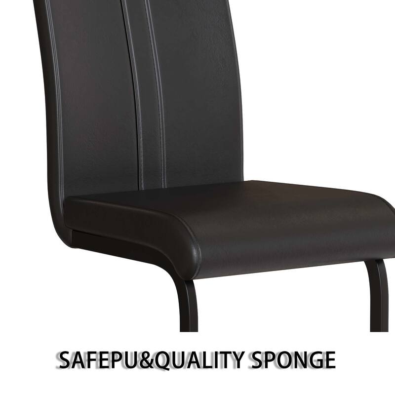 7-Piece Modern Dining Table Set, Kitchen Table Set with 6 Armless Leather Chairs & C-shaped Base for Dining Room