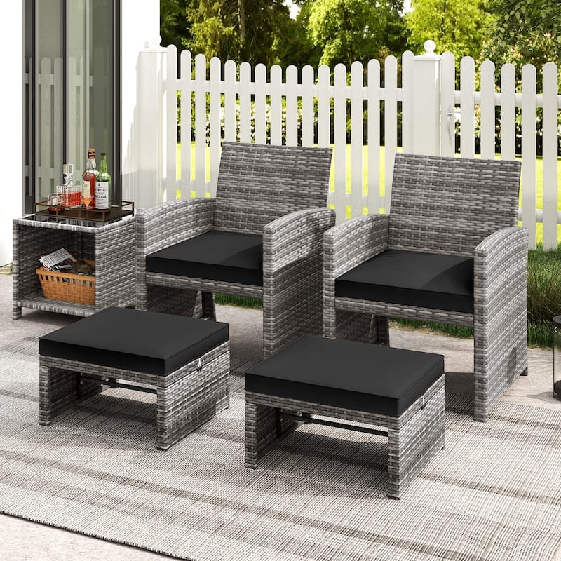PE Rattan Outdoor Ottomans with Cushions, Footrest Seats or Tables - 16" L x 19" W x 9.5" H