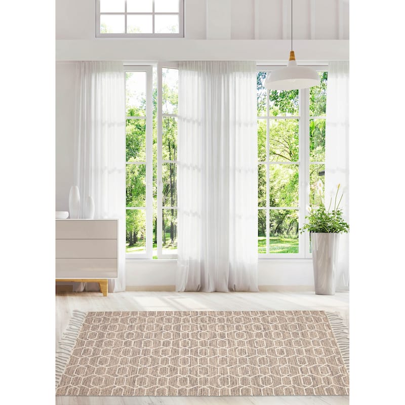 ECARPETGALLERY Braid weave Sienna Light Khaki Wool Rug - 5'0 x 6'9