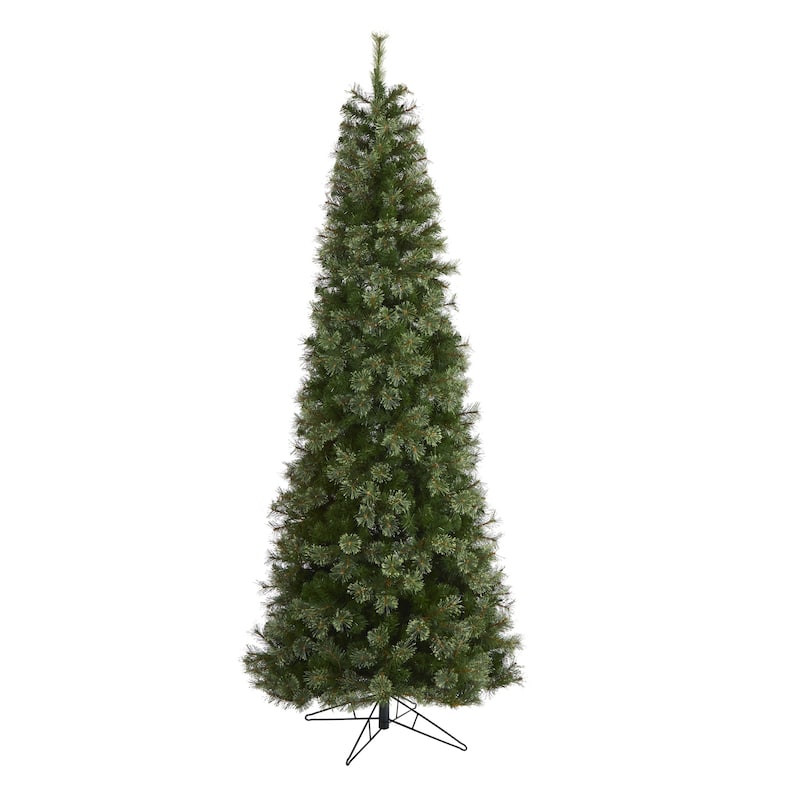 9ft Slim Christmas Tree with Lights - Pencil Artificial Tree, Holiday Decor, Indoor Xmas Tree with Stand - Green - 108