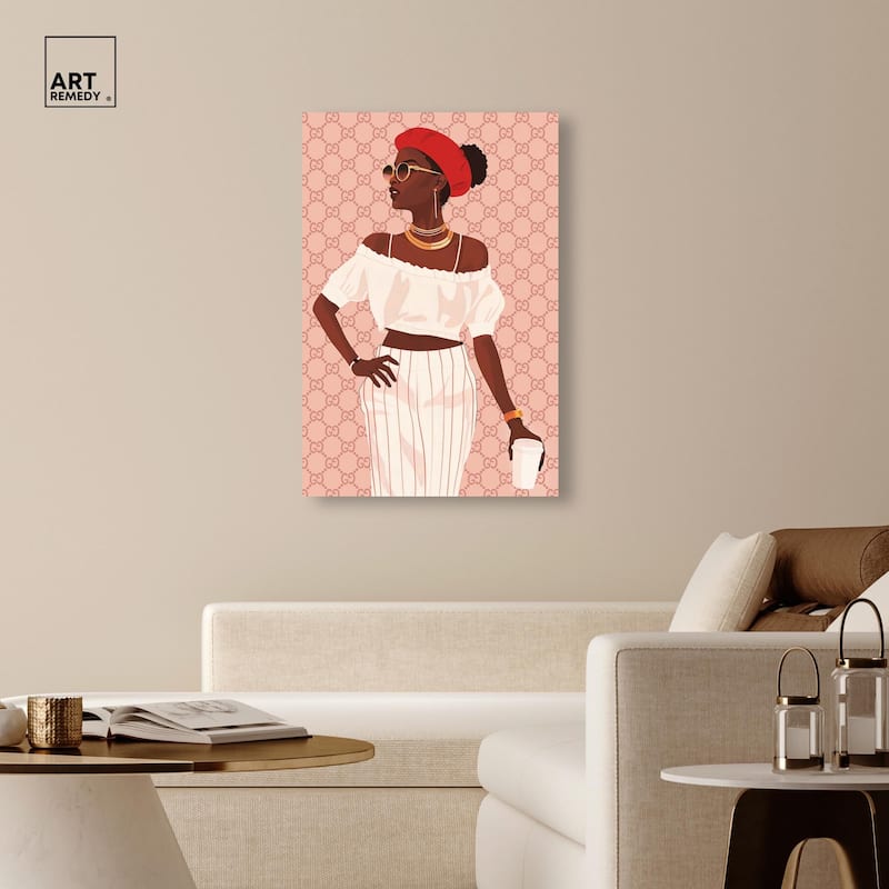 Her Stylish Coffee Look Canvas by Art Remedy, Gallery Wrapped
