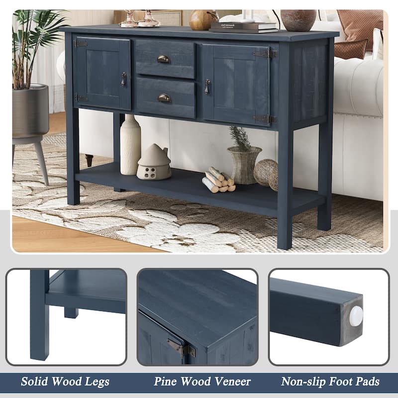 Solid Wood Sideboard Console Table with Drawers Cabinets and Bottom Shelf