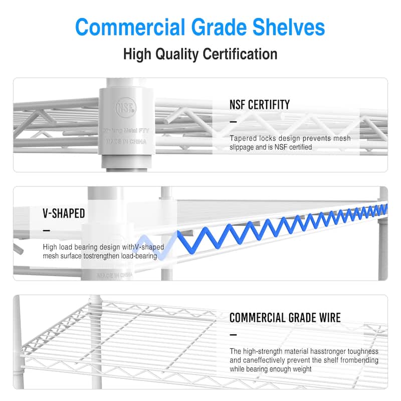 3 Tier NSF Certified Wire Shelving Unit with Adjustable Height & 1050 LBS Load Capacity