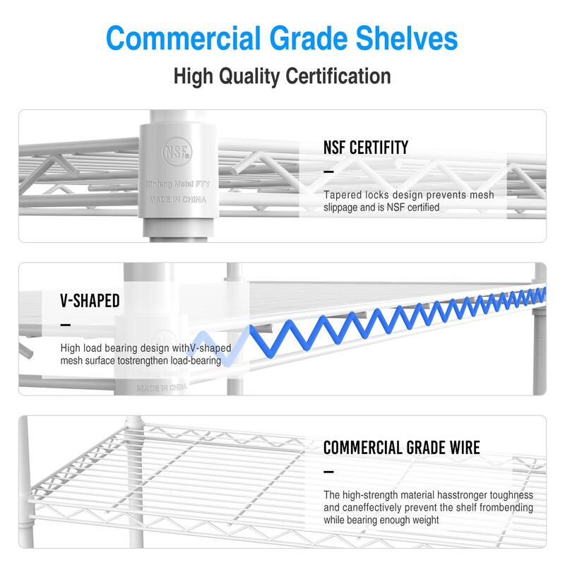3 Tier Wire Shelving Unit,NSF Height Adjustable Metal Garage Storage Shelves,White/Silver - 3 Tier