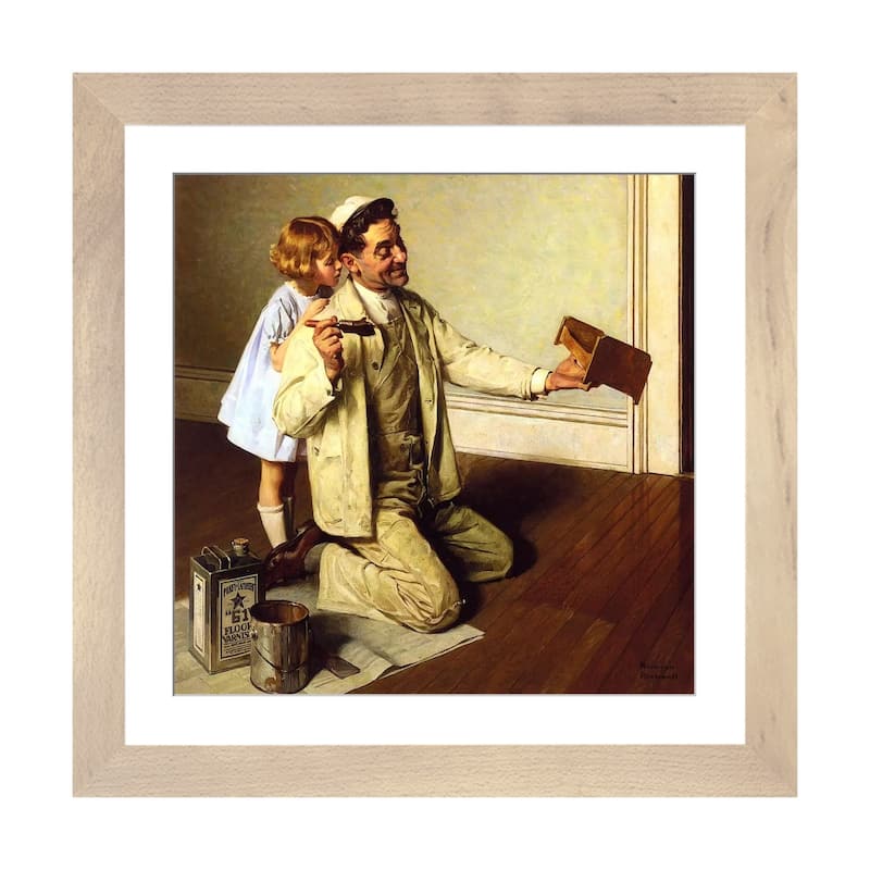 iCanvas "Man Varnishing Doll's Bed for Little Girl" by Norman Rockwell - Natural - 24x24x1