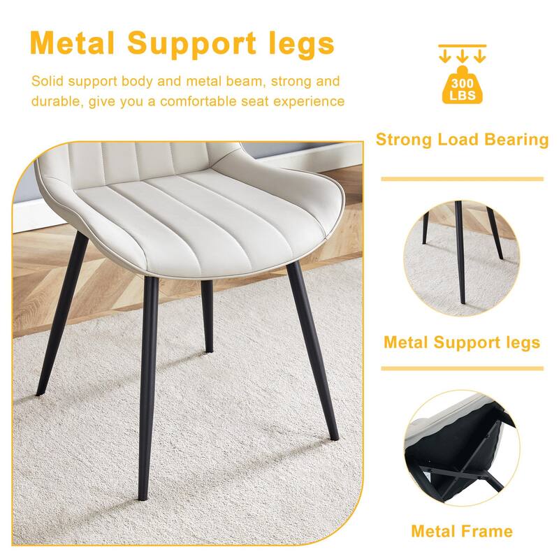 Dining Chair Set of 4, Vertical Striped Backrest Dining Chair with Metal Legs Leisure Chair for Dining Room kitchen
