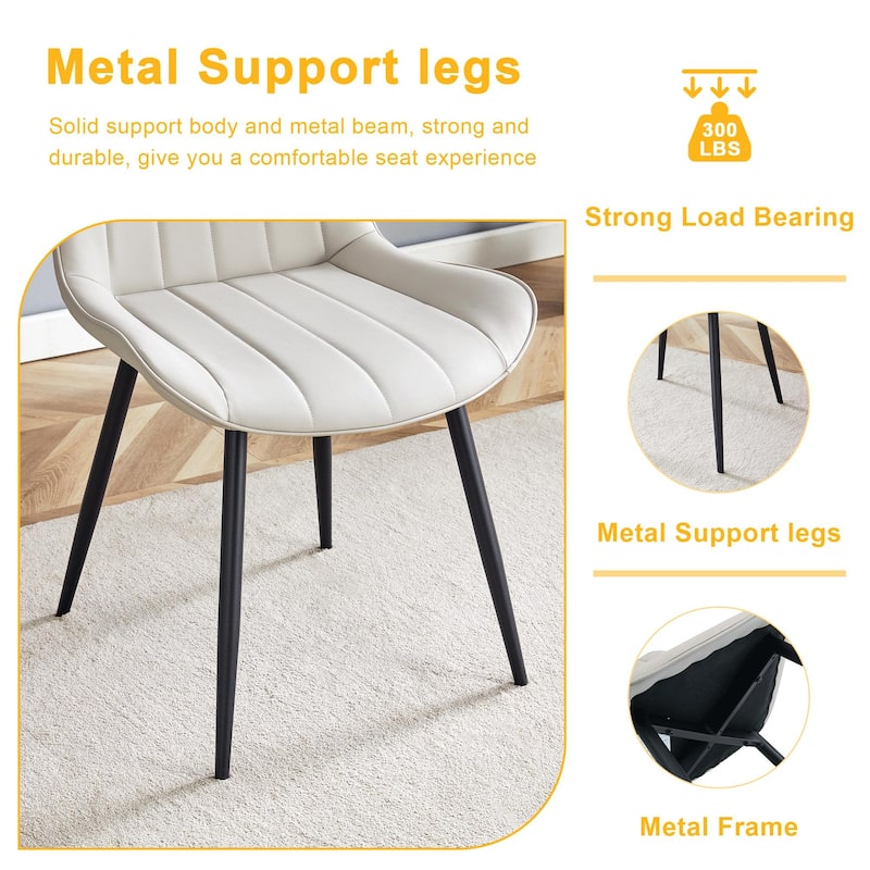 Extended Seat Cushion PU Dining Chair Set of 4 Ergonomic Design Lntegral Metal Leg Structure