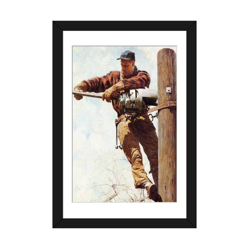 iCanvas "The Lineman" by Norman Rockwell - Black - 32x24x1
