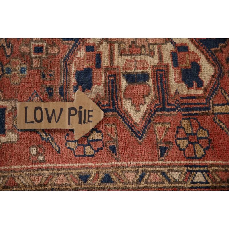 Geometric Heriz Persian Vintage Runner Rug Hand-Knotted Wool Carpet - 3'3"x 11'2"