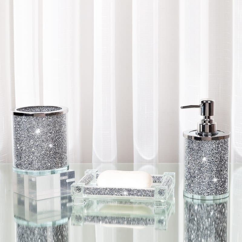 3PCS Silver Crystal Diamond Bathroom Accessory Decor Sets
