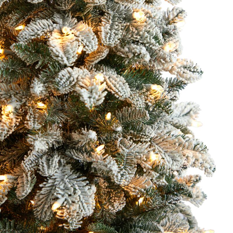 5' Flocked North Carolina Fir Artificial Christmas Tree with 350 Warm White Lights and 1247 Bendable Branches