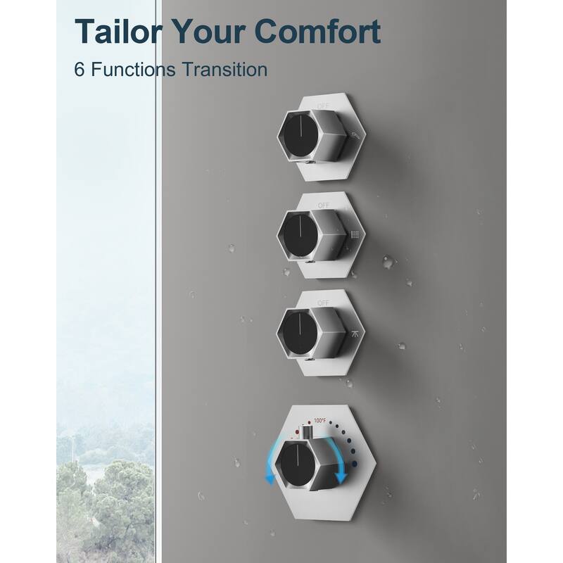 GRANDJOY LED Music Shower System 16" & 6" Dual Shower Heads with 6 Body Jets